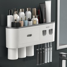 No-Drill Wall Mounted Toothbrush Holder, Bathroom Shelf, with Automatic Tooth...