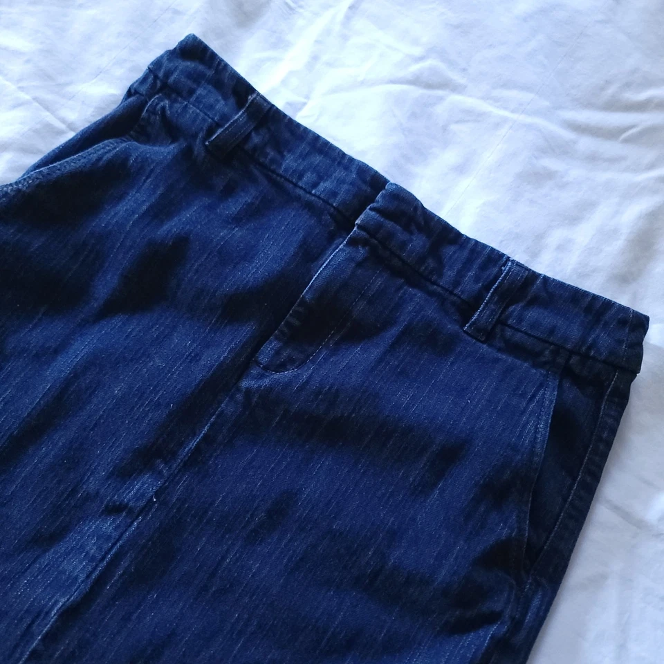 Falda Denim Eddie Bauer Mujer 8 Azul Jean Retro Corto Dividido Lápiz Recto Foto 3 de 4