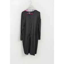 Eileen Fisher BLACK Viscose Jersey Drawsting Waist Shirt Dress Size large