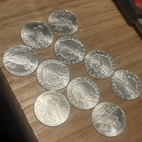 Lot Of 10 Silver Incuse Indian Head 1/10 Oz Fine Silver .999 Rounds