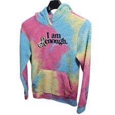 Barbie Movie Tie Dye Sherpa Hoodie Fleece Pullover "I am Enough" Graphic Size S