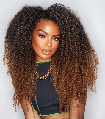 FANCEE Afro Kinky Curly Braiding Hair Ombre Brown Marlybob Jerry Curl Crochet...