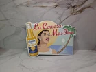 VINTAGE BEER METAL TIN SIGN CORONA LA CERVEZA MAS FINA RARE WOMAN MEXICAN