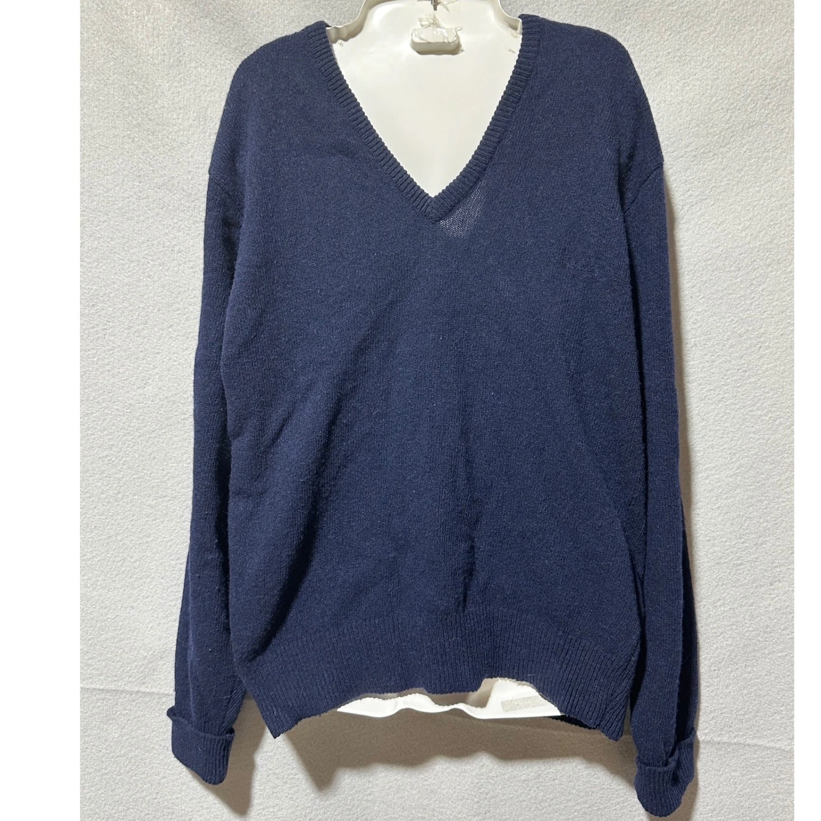 Lord Jeff Vintage V Neck Sweater Medium Blue Wool Blend Classic Knit Pullover