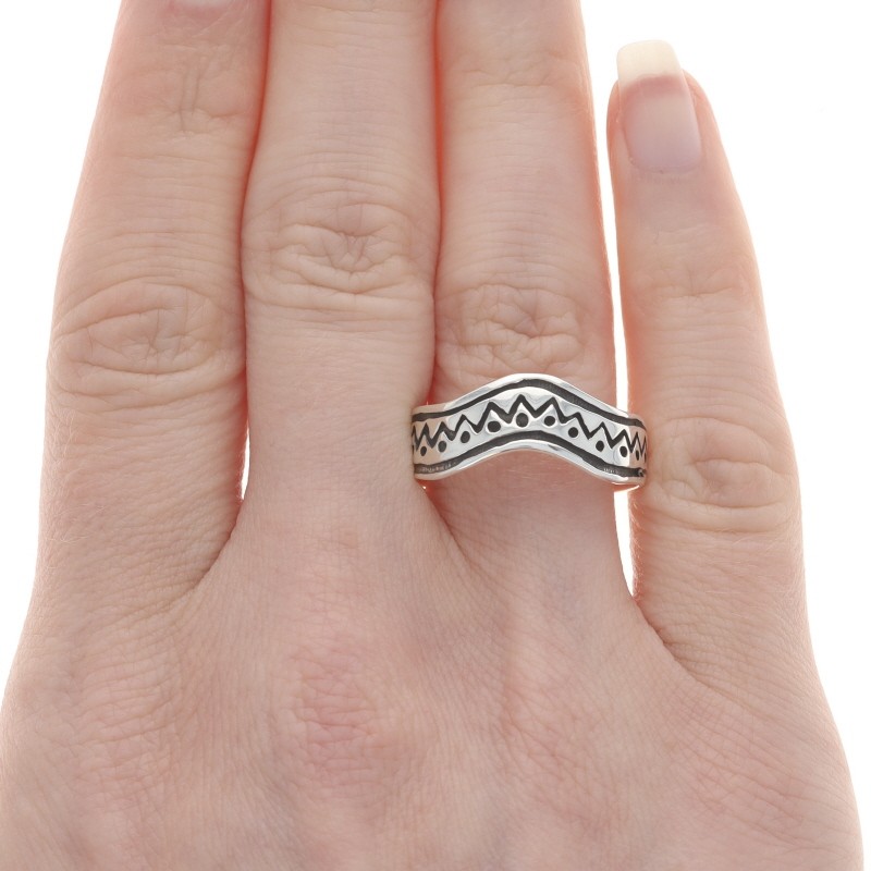 Sterling Silver Wavy Zig Zag Dot Statement Band -… - image 2