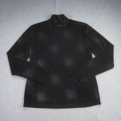 Hobby Horse Top Womens Medium Black Glitter Long Sleeve Zip Back Velvet