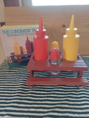 Vintage Gemco The Condiment Table Ketchup Mustard Salt Pepper Set With Box 1984