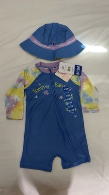 Tommy Bahama 6/12M 2pc Baby Swim Set Long Sleeve Zip seahorse Beach Blue