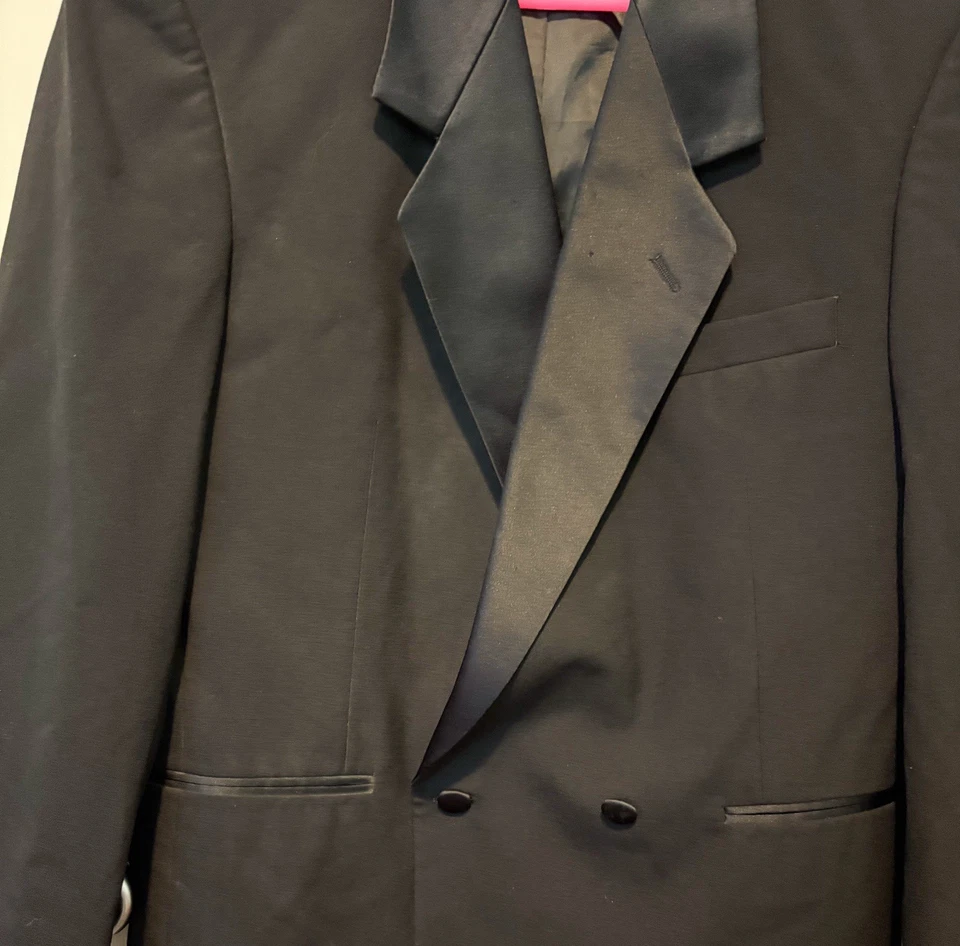 Men's Vintage After Six Black Double Breasted Tuxedo Jacket Size 37S - Image 2 of 4