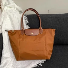 LONGCHAMP Le Pliage Tote Handbag Size L Brown Leather Nylon Folding Fashion New