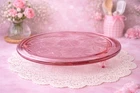 Jeanette Pink Depression Glass Vintage Cake Plate Sunflower 10” Footed 1930s