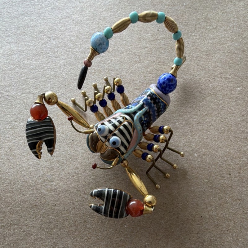 Jewelry 10 Handcrafted Signed Multicolor Porcelain Metal Scorpion Brooch