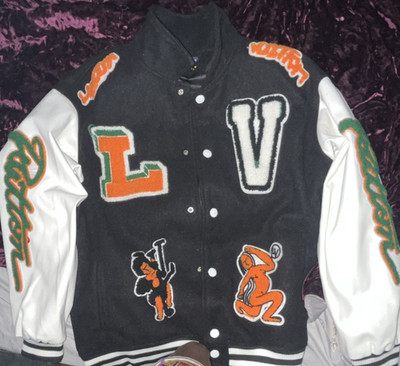Louis Vuitton Men s Varsity Jacket Black/White XL Logo Embroidered Pockets
