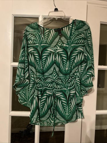 INC Green/black/white Print Batwing Sleeve Sheer Top and Cami Sz 4 - Picture 1 of 2