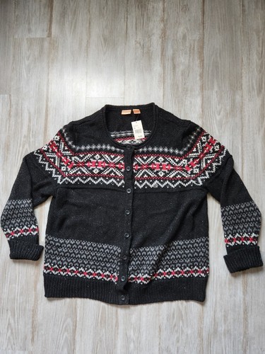 NWT North Crest Black Sparkle Striped Button Front Cardigan Plus Sizs 3XL - Picture 1 of 8