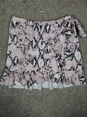 New Look Pink and Black Snake Print Skirt with Ruffle Hem