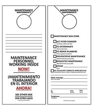 Bilingual English Spanish Maintenance Door Hanger Tags Property Notice 50 PCS