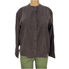 Flannel Cotton Long Sleeve Mandarin Collar Shirt Womens Size S Casual Tops Cozy