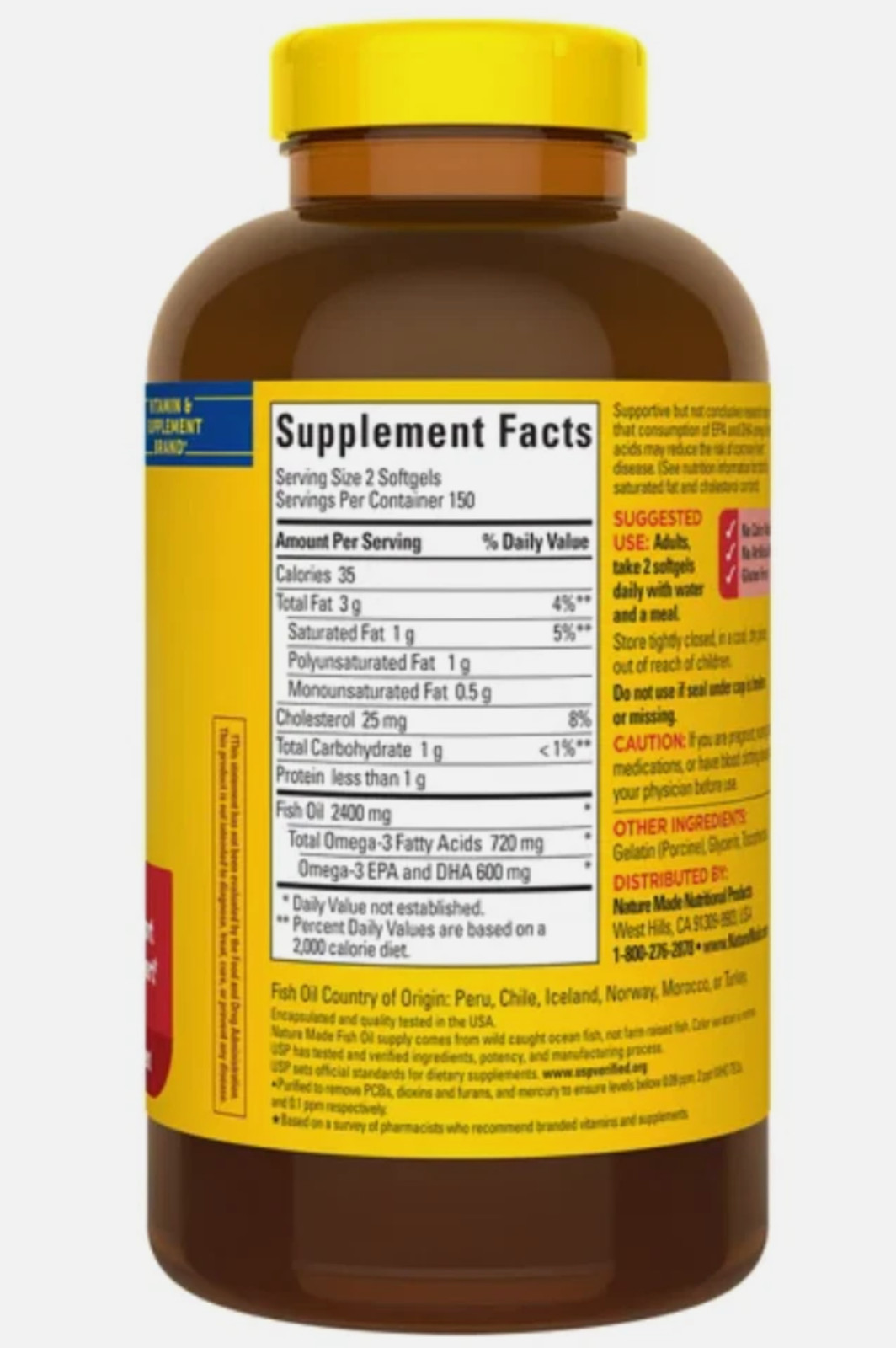 Fish Oil 1200 mg Nature Made  , EPA, DHA & 360 mg OMEGA-3, 300 Softgels