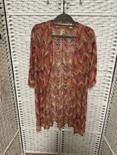 Susan Graver Chevron Novelty Knit Open Front Cardigan Fall Colors Sz S