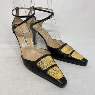 Seltene Manolo Blahnik Leder-Riemchen-Heels mit Schlangenprägung Größe 35,5 (...