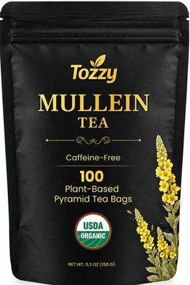 Tozzy Organic Mullein Tea   100 Count, PlantBased Pyramid Tea Bags   Packagin...