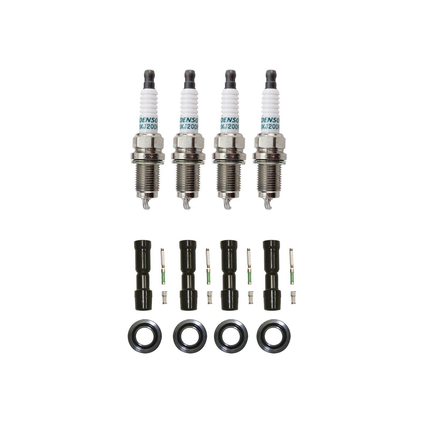 Denso 4 Iridium Spark Plugs  NGK 4 Coil Boots Kit for Honda Fit 1.5L L4