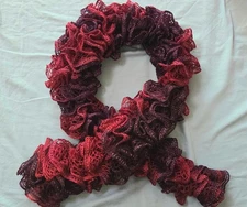 Vintage – 51" Long – Women’s Red & Maroon Ruffled Scarf