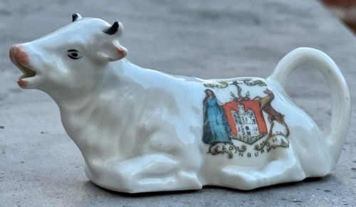 VINTAGE STAFFORDSHIRE "EDINBURGH" PORCELAIN COW CREAMER.