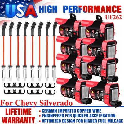 8 Set Round LS LS1 LS3 Ignition Coils & Wire Pack For Chevy Silverado GMC LS V8