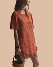 Sezane Women's Silk Dress Orange Floral Print Size 34