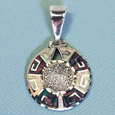 Colgante Vintage Plata Esterlina Taxco México Maya Azteca Calendario MOP Incrustación Ópalo