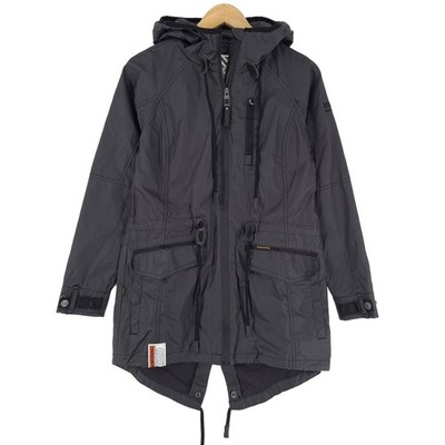 Khujo Parka Jacket Black Cotton Hooded Longline Breathable Women Cs9 Size XS