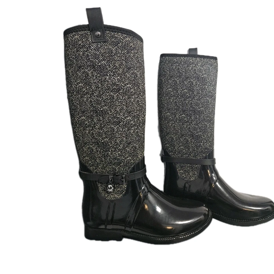 Bew sin caja Michael Kors Charm Stretch Neopreno Negro Y Gris Botas de Lluvia Talla 10 Foto 3 de 4