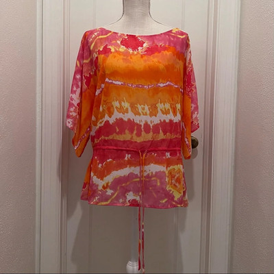 Chaps Tie-dye style Chiffon Blouse Orange-Pink X-Large