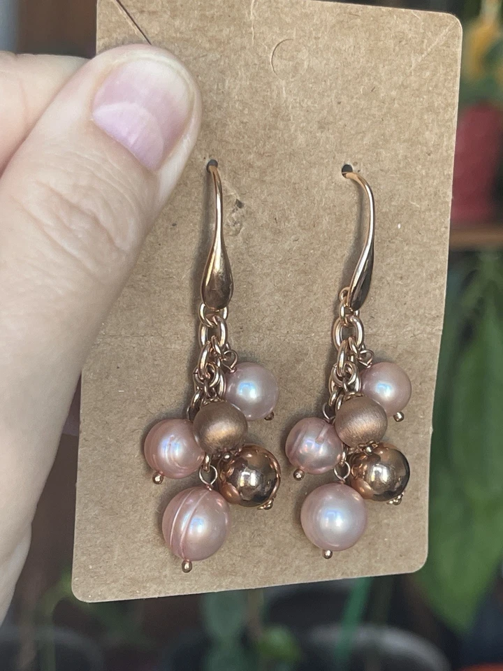 PENDIENTES HONORA Bronce Cuentas Rosa Cultivado Foto 3 de 4