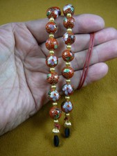 E-66-122 Red Cloisonn Eyeglass leash holder gold necklace lanyard beaded
