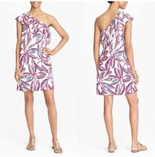 J Crew Factory Women Dress Size Small One Shoulder Tropical Floral Print Linen
