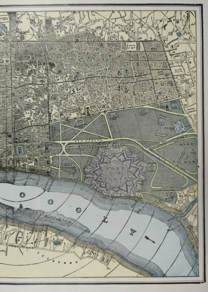Vintage 1900 CALCUTTA INDIA Map 14"x11" ~ Old Antique Original KOLKATA CHITPUR - Image 4 of 4