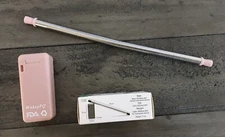 Reusable Metal Folding Collapsible Drinking Straw Portable + Cleaning Brush Set