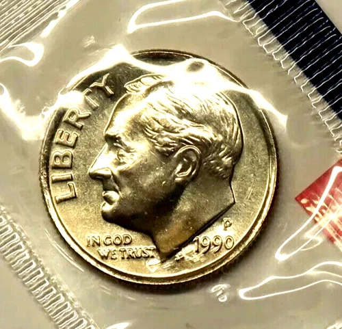 1990 P  Uncirculated Roosevelt Dime in Mint Cello