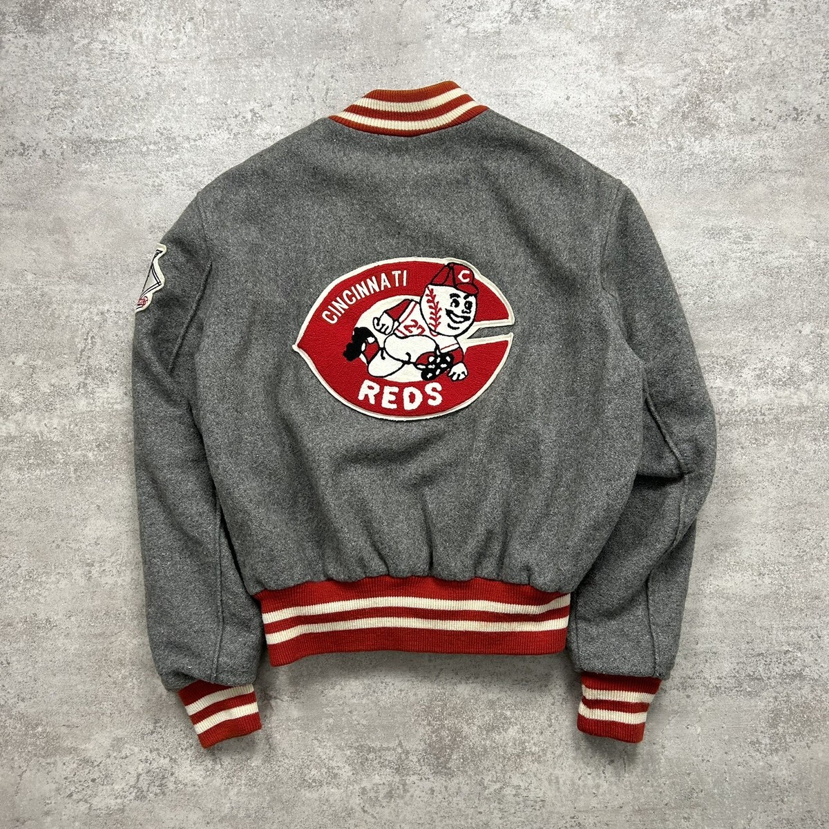 VTG 80s 90s MLB CINCINNATI REDS DELONG WOOL JACKET DUGOUT SIZE 42 