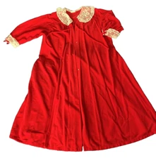 Vtg Christmas Robe Saks Fifth Avenue- Fancy Red w/ White Lace Trim Gown- 1 Size