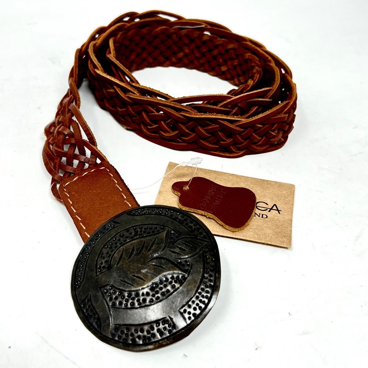 Vilenca Holland Womens Belt Brown Woven Leather Hook Flower  display picture 2