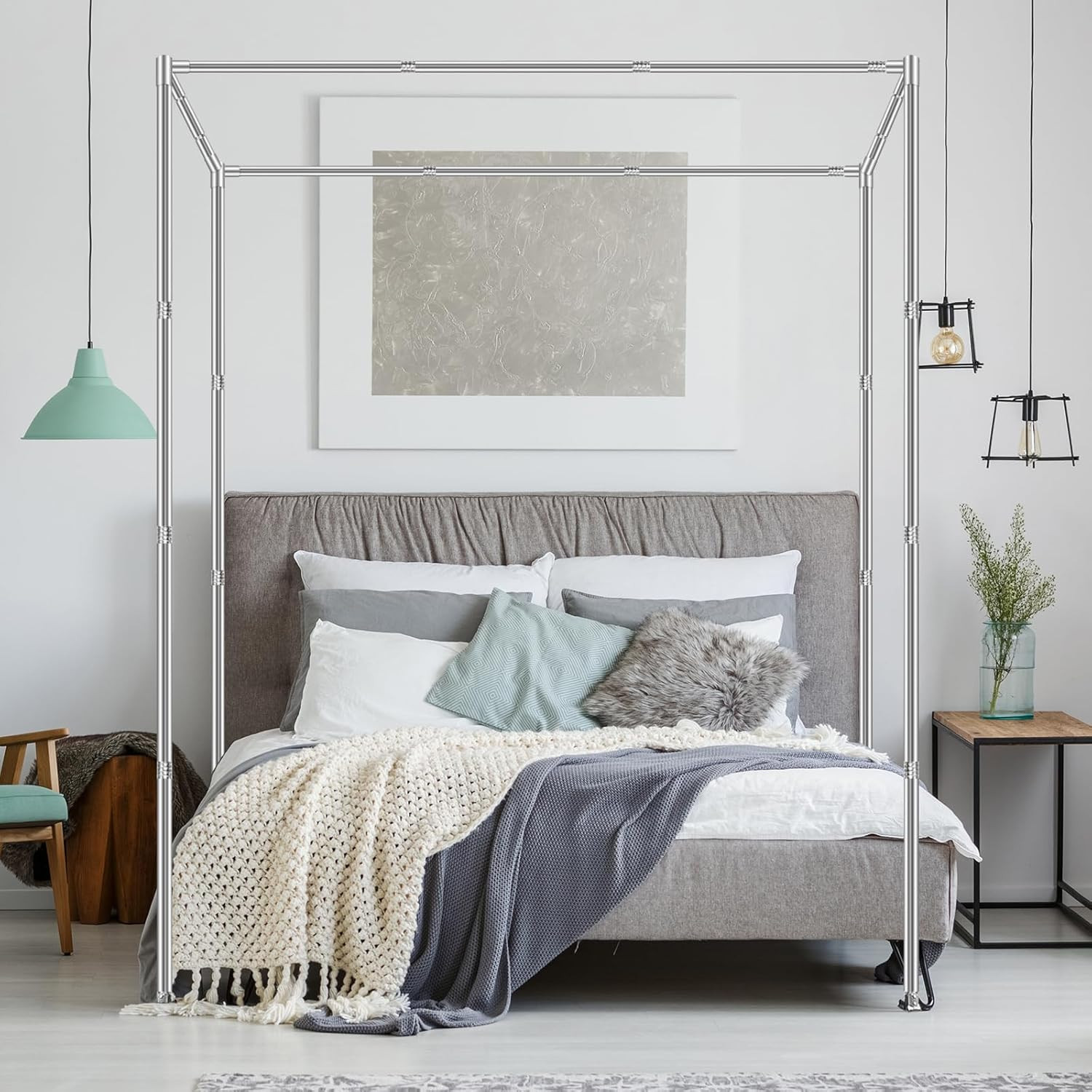 Bed With Sturdy Stainless Steel Frame And Design