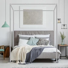 King Size Canopy Bed, Stainless Steel Poles with Thicken Metal Frame and 4 Corne