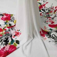 58'' Wide By Yards White Positional Floral Georgette Chiffon Fabric Wedding