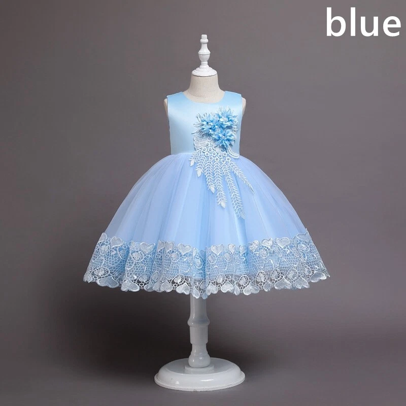 Children Girl Formal Dress Tank Sleeveless Beaded Flower Lace Party Wedding - Image 3 of 4