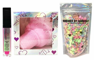 Garb2ART Strawberry Bath & Beauty Gift Set - Lip Garb, Pop Rocks & Soap N Pouf 