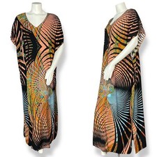 Kaftan Dress Trippy Print Graphic Maxi Women Lounge Beach V-Neck Handmade Caftan